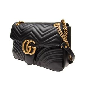 Gucci Black Quilted Shoulder Bag with Gold Chain